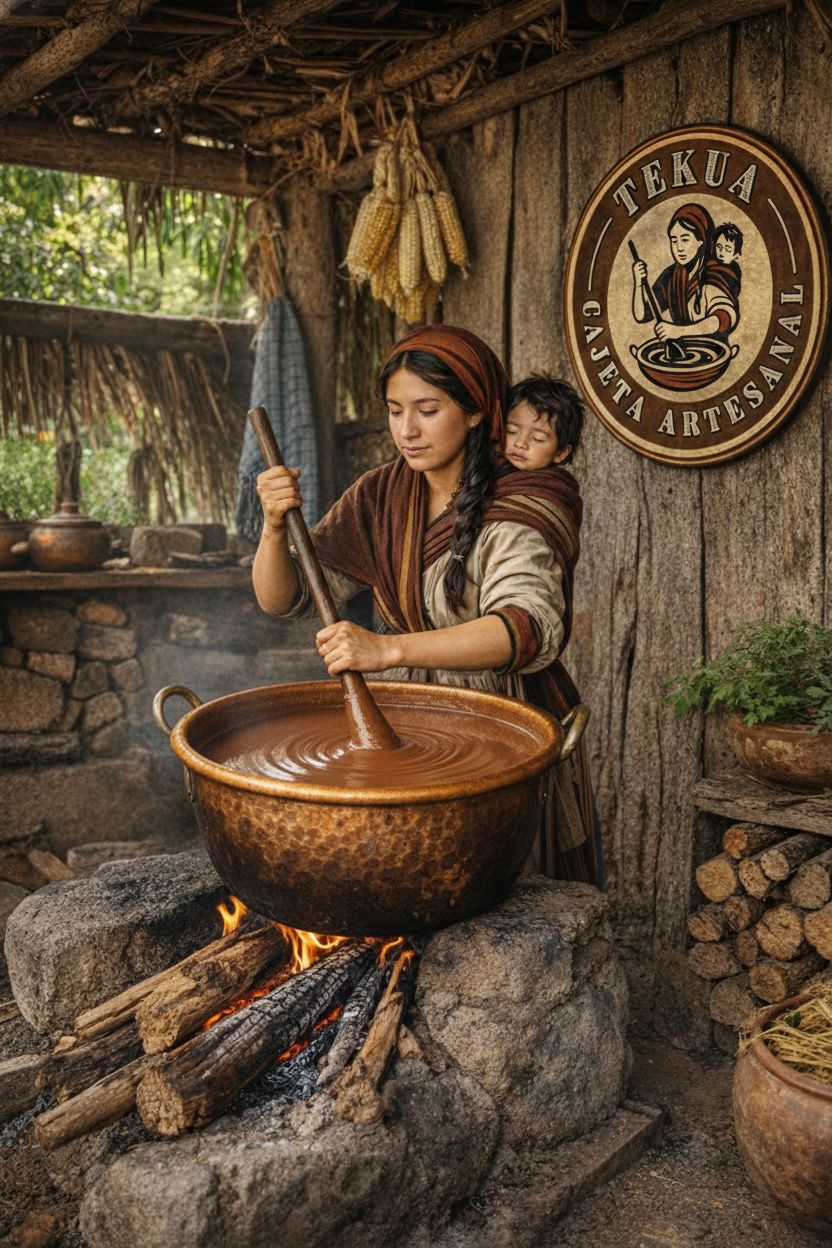 Puesto tradicional de cajeta con artesana